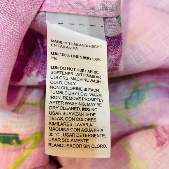 Chico's Linen Button Up Shirt Size 10 Pink Floral Tropical Hawaiian Vacation - Picture 10 of 11